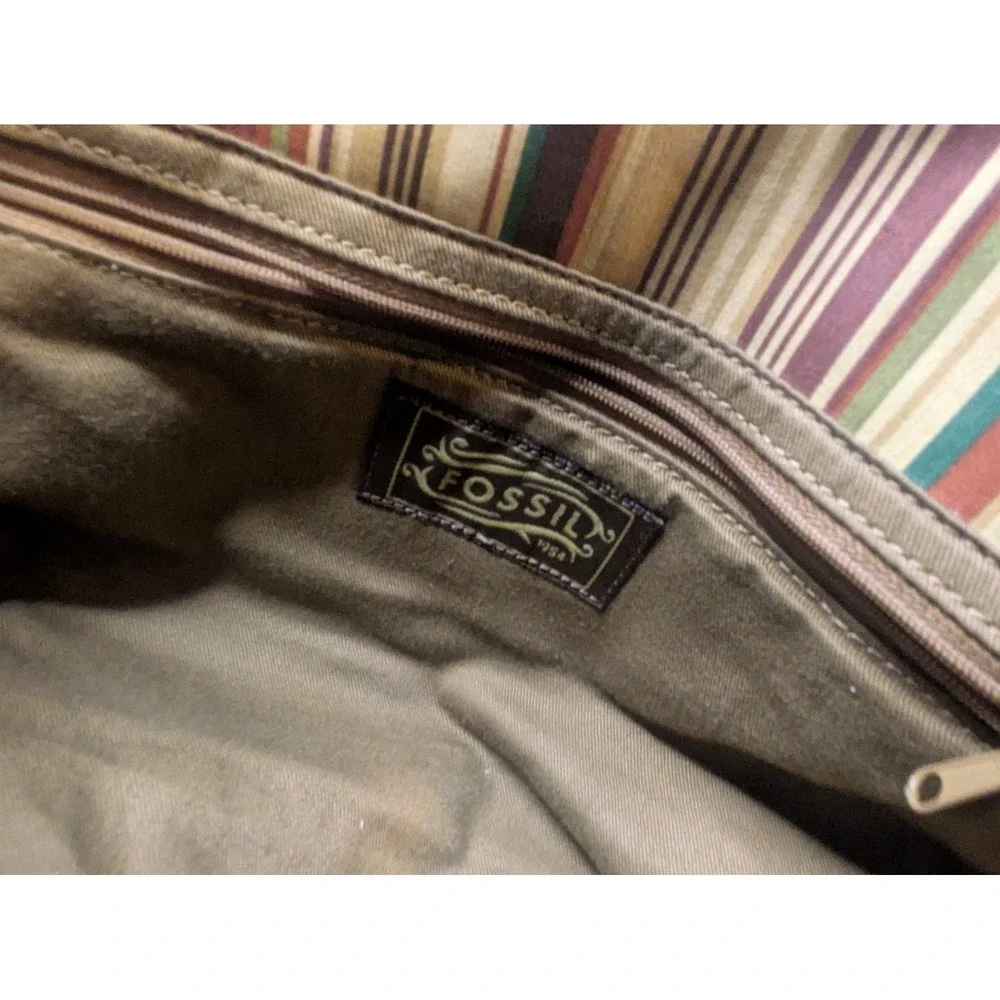 Vintage Fossil Crossbody Bag Multicolor Pockets Striped Boho Canvas Strap Purse
